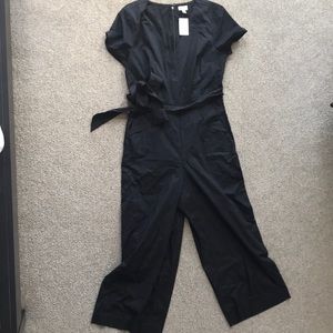 Tie waist poplin jumpsuit